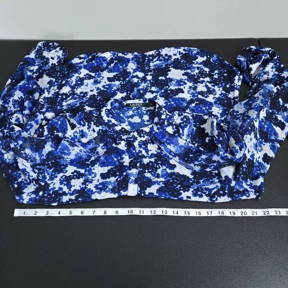 Lauren Ralph Lauren Womens Floral Button Up Top Size Large Blue Ruffle Feminine - Picture 7 of 8